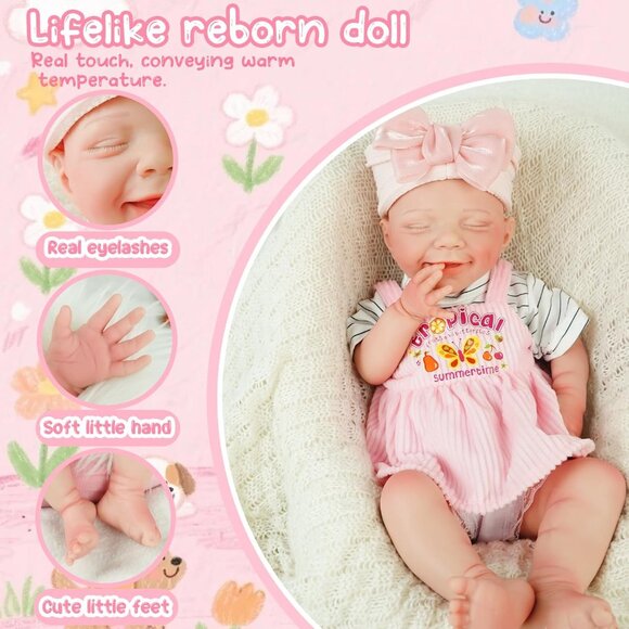 17.2in Full Silicone Non Vinyl ivory Reborn Baby Dolls BOY Sleeping Doll - Picture 2 of 8
